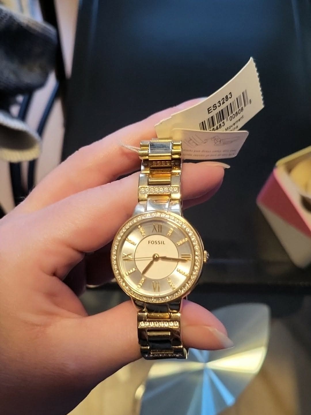 Fossil Women In Silver And Gold and Crystal Accent Bracelet Watch